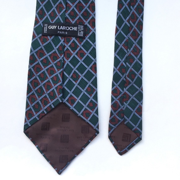 Guy Laroche Paris 100% Silk Green Maroon Print Men's Casual Neck Tie Designer - Picture 3 of 3